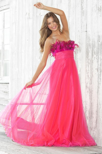 Blush - Feathered Sweetheart Chiffon A-Line Gown 5105 in Pink