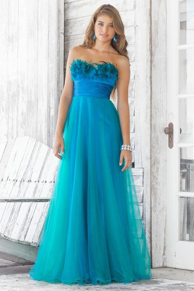 Blush - Feathered Sweetheart Chiffon A-Line Gown 5105 In Blue