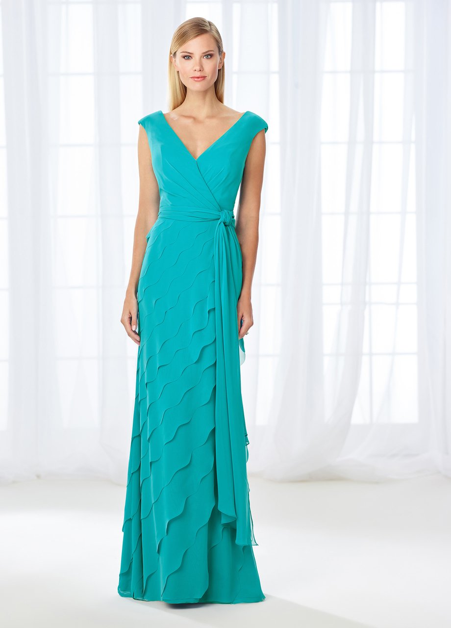 Cameron Blake - 118668 Cap Sleeve Wrap Tie Scalloped Evening Gown In Blue