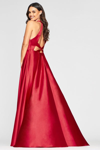 Faviana - Plunging V-Neck Charmeuse A-line Dress S10403 In Red