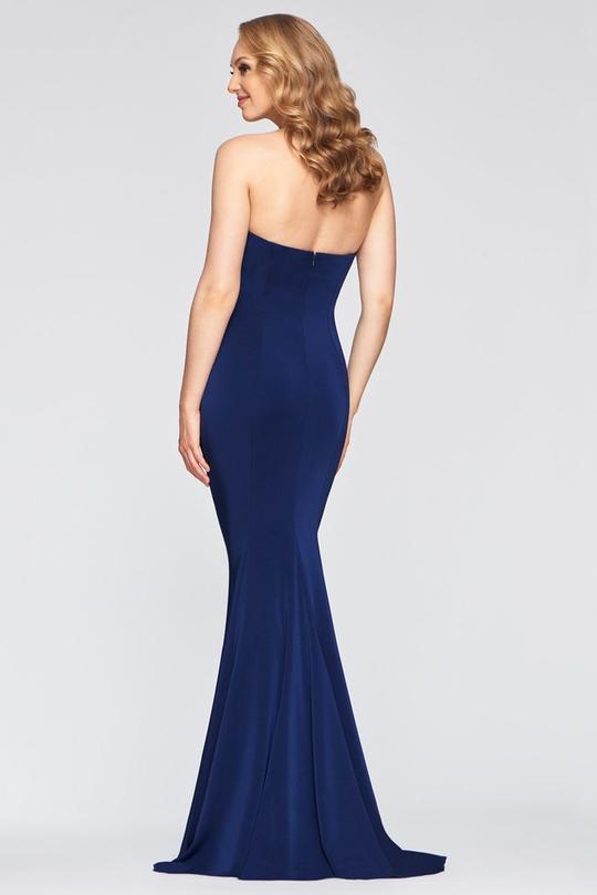 Faviana - Strapless Straight-Across High Slit Long Dress S10437 In Blue