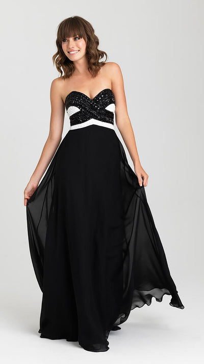 Madison James - 16-427SC Bejeweled Crisscross Ornate Sweetheart Dress