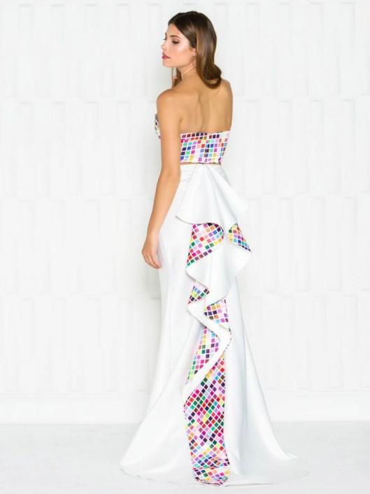 Colors Dress - 1716 Colorful Print Two-Piece Evening Gown in White