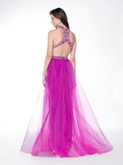 Colors Dress - 1722 Haltered Evening Gown with Overskirt in Pink