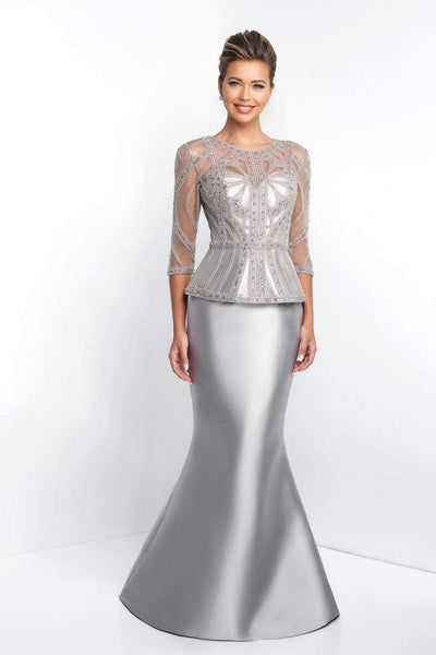 Blush - S2000 Quarter-Length Sleeves Mikado Mermaid Gown In Gray
