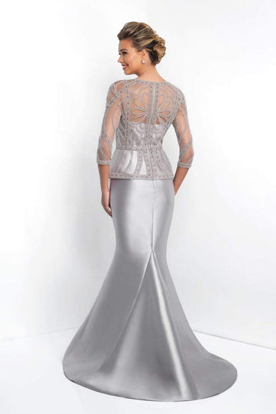 Blush - S2000 Quarter-Length Sleeves Mikado Mermaid Gown In Gray