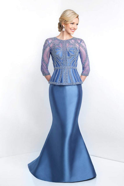 Blush - S2000 Quarter-Length Sleeves Mikado Mermaid Gown In Blue