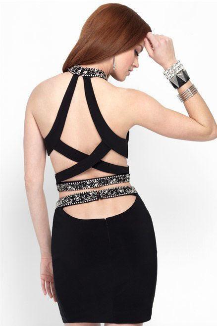 Alyce Paris - 41089 Beaded Two Piece Cutout Jersey Dress In Black
