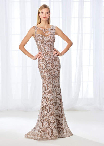 Illusion Lace Bateau Evening Dress 118671 in Brown and Silver