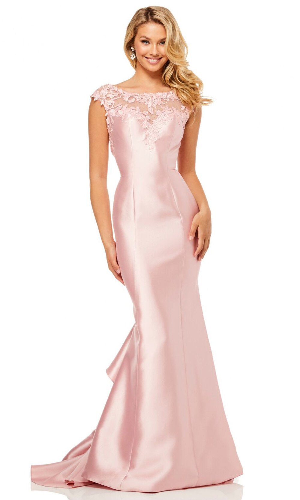 Sherri Hill - Lace Bateau Ruffled Mermaid Dress 52479 In Pink