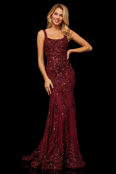 Sherri Hill - Long Beaded Lace Mermaid Dress 52925SC In Red