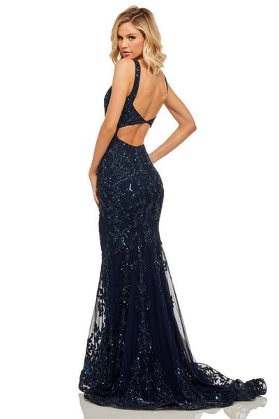 Sherri Hill - 52925 Long Beaded Lace Mermaid Dress In Blue