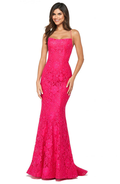 Sherri Hill - 53359SC Sexy Back Fitted Allover Lace Dress In Pink