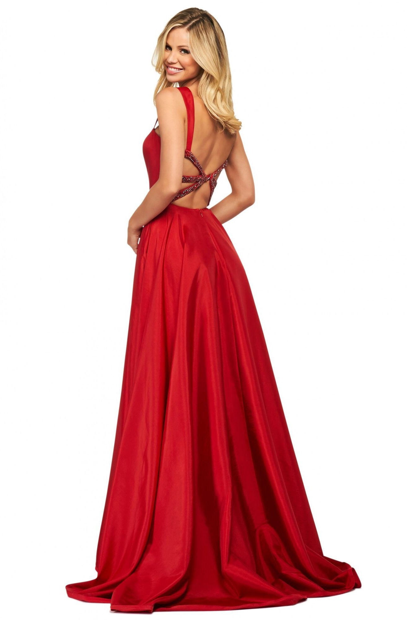 Sherri Hill - 53561SC Long Taffeta High Slit A-Line Evening Dress