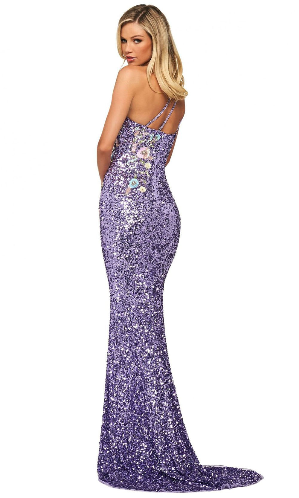 Sherri Hill - One Shoulder Embellished High Slit Dress 53791 In Purple