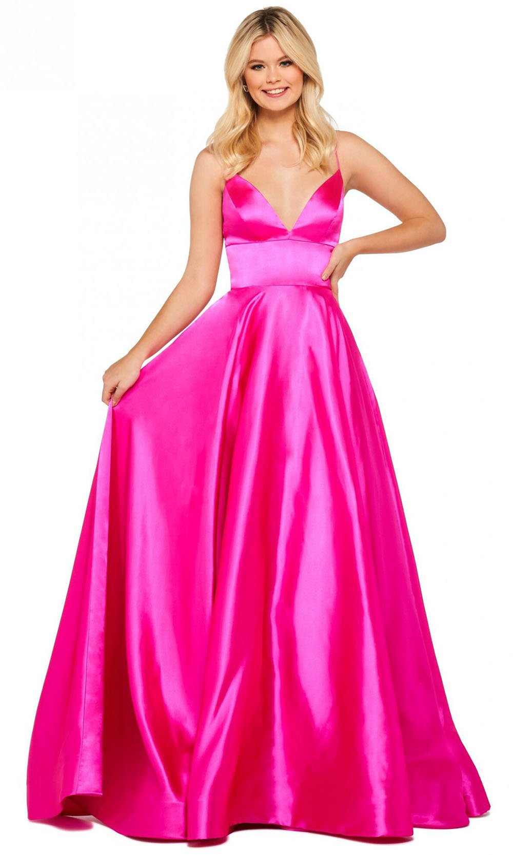 Sherri Hill - Lace Up Back Satin A-Line Dress 53885 In Pink