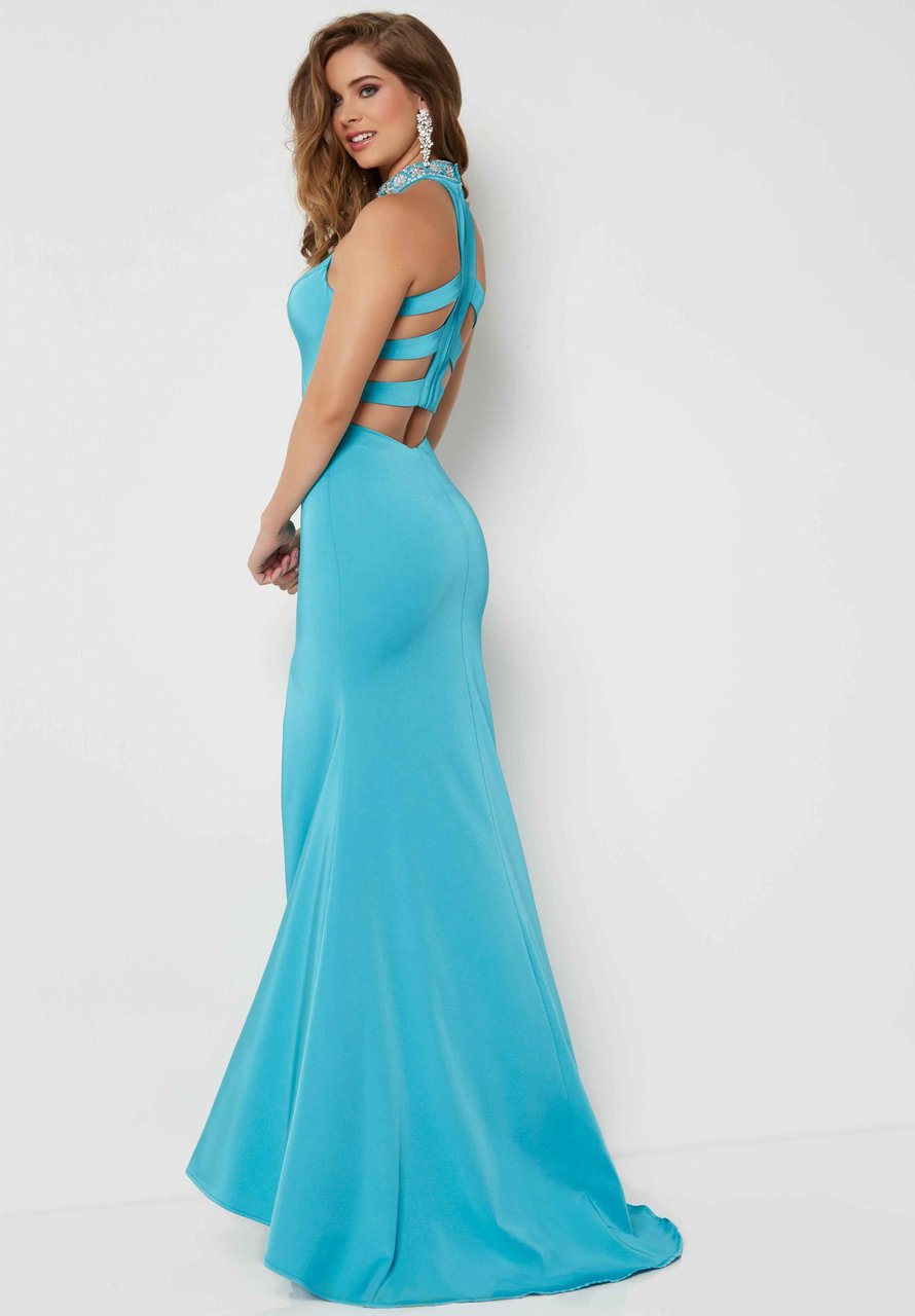 Studio 17 - 12677 Ladder Banded Racerback Jersey Gown In Blue