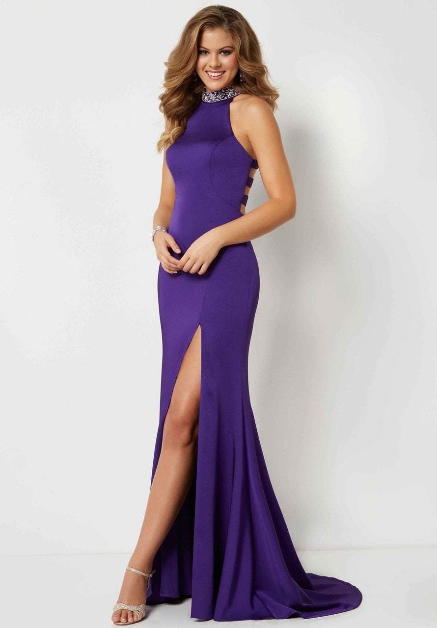 Studio 17 - 12677 Ladder Banded Racerback Jersey Gown In Purple