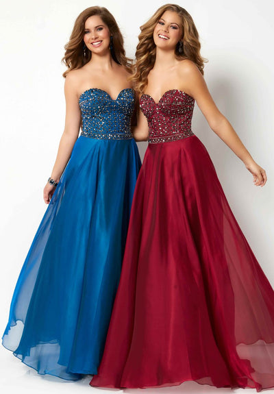 Studio 17 - 12688 Strapless Beaded Sweetheart Chiffon Dress In Blue and Red