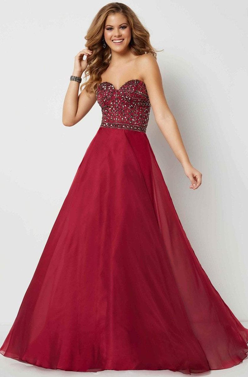 Studio 17 - 12688 Strapless Beaded Sweetheart Chiffon Dress In Red and Black