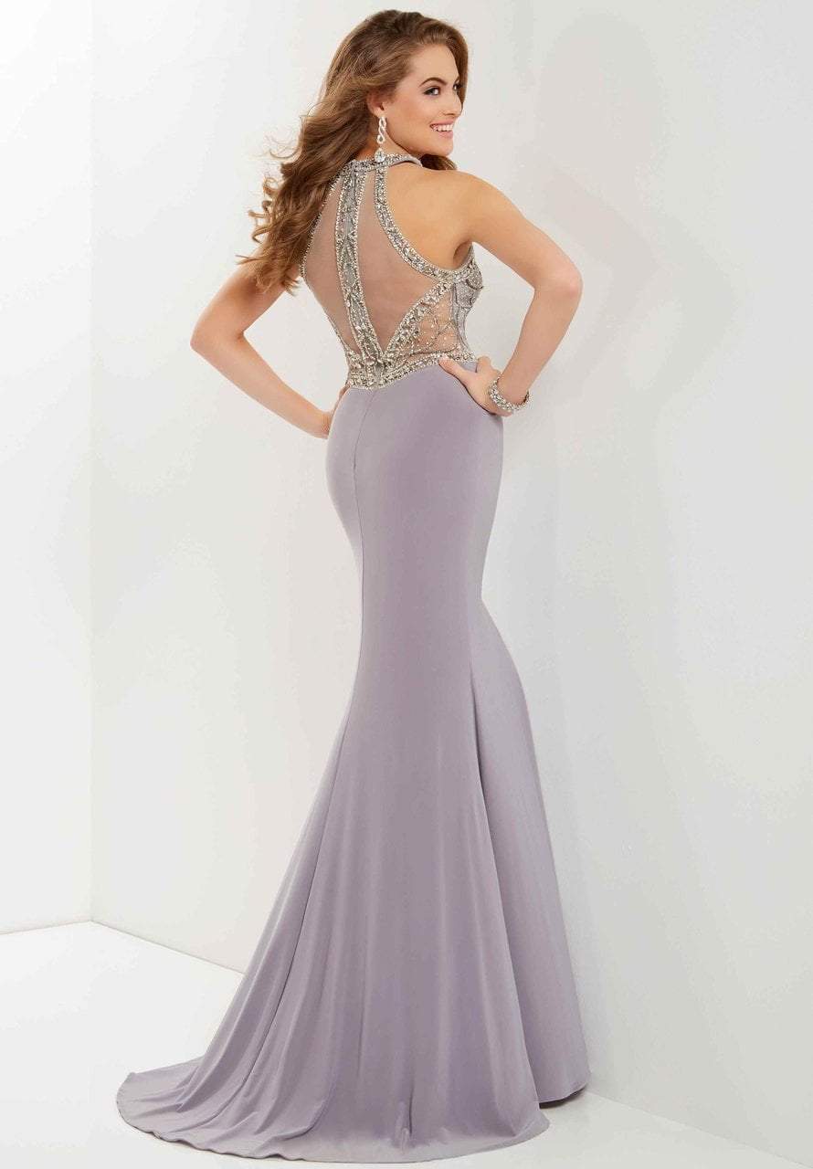 Studio 17 - 12689 Beaded Illusion High Halter Jersey Dress In Gray and Silver
