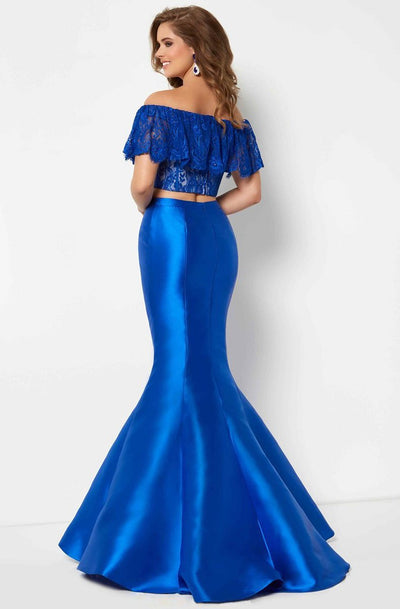 Studio 17 - 12690 Two Piece Lace Off-Shoulder Ruffle Mermaid Gown In Blue