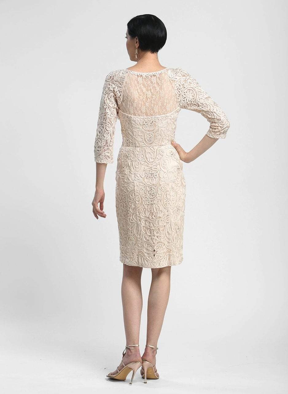 Sue Wong - N4118 Bateau Neck Embellished Lace Cocktail Dress in Neutral