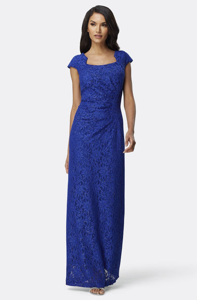 Tahari Asl - TLMU9KE506 Embellished Lace Square Neck Sheath Dress In Blue