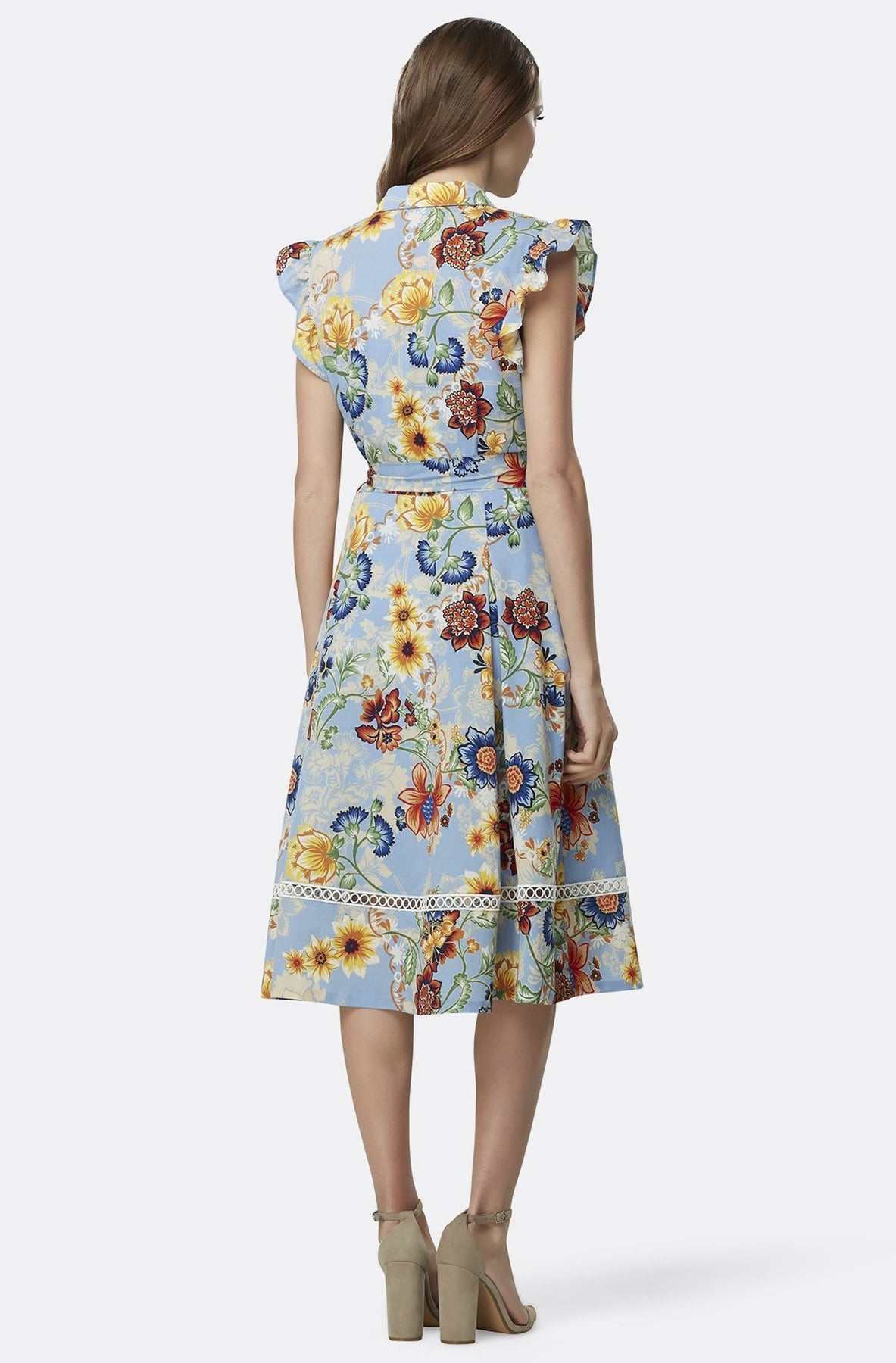 Tahari Asl - TLMU9WD640 Floral Print Collared A-line Dress In Multi-Color