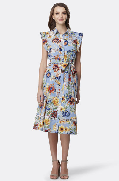 Tahari Asl - TLMU9WD640 Floral Print Collared A-line Dress In Multi-Color