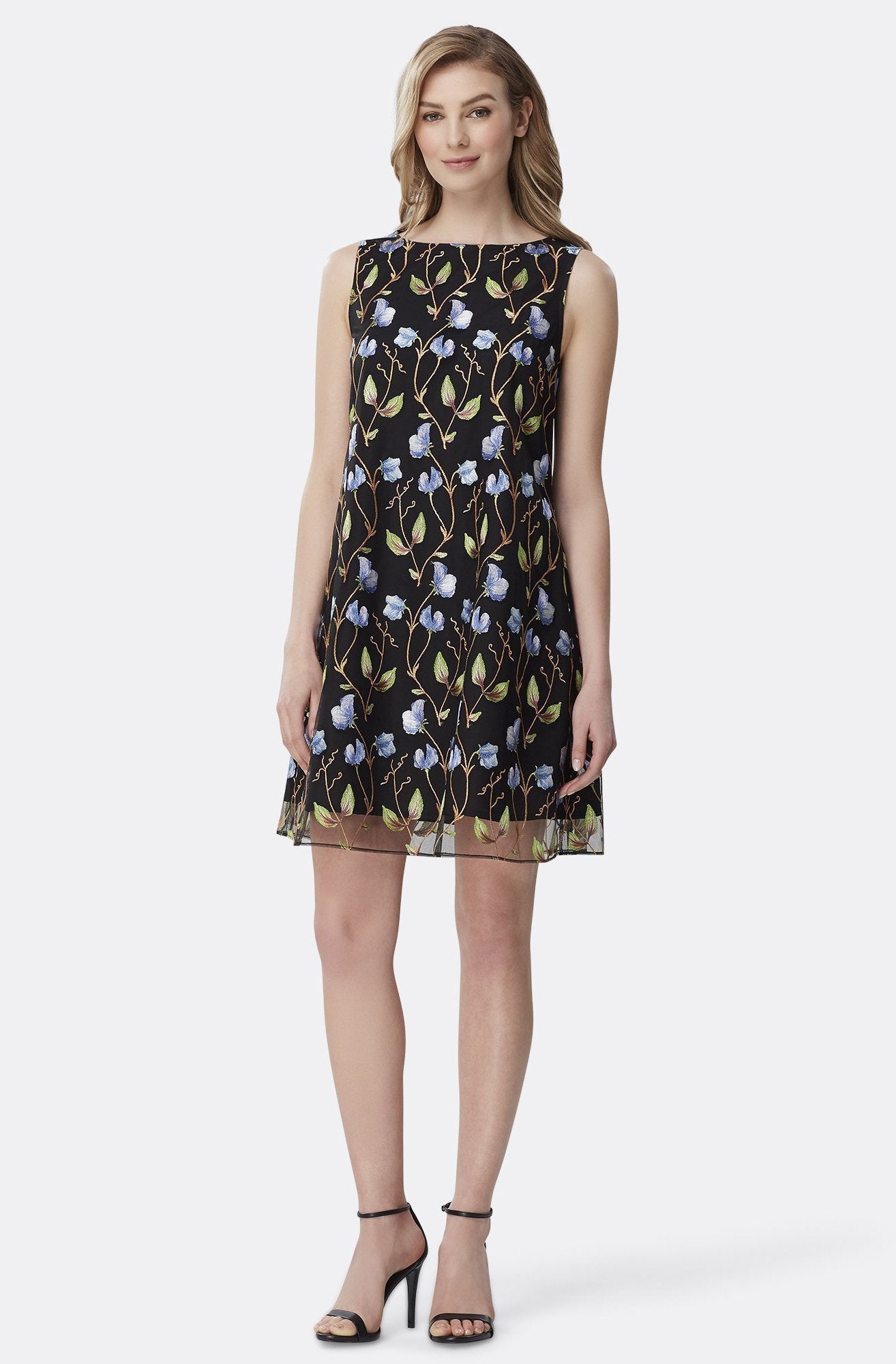 Tahari ASL TLMU9WD703 Short Embroidered A Line Dress Sleeveless Embroidered Floral Vines Back Zipper A Line Skirt ADASA