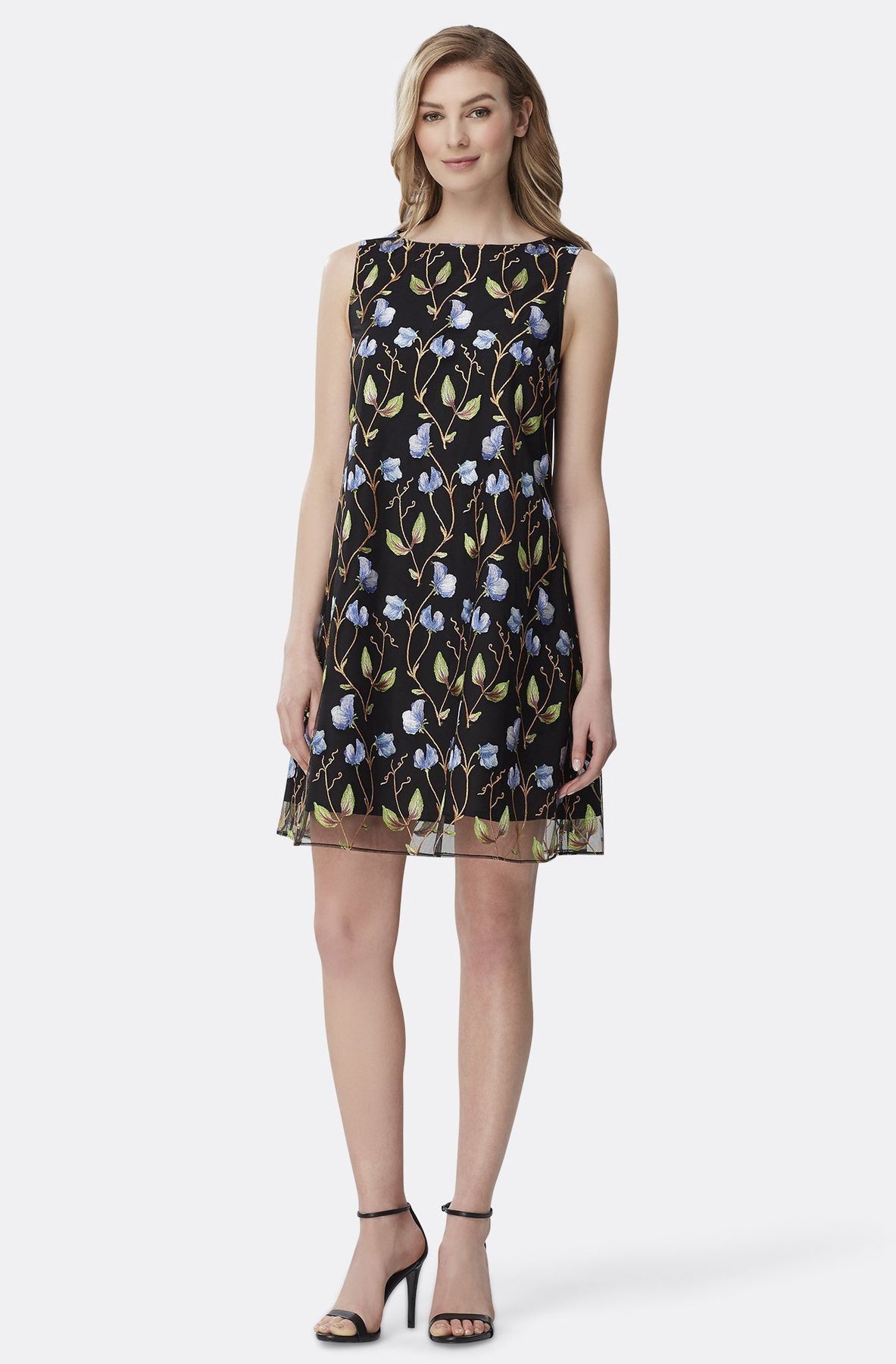 Tahari Asl - TLMU9WD703 Embroidered Bateau A-line Cocktail Dress In Multi-Color