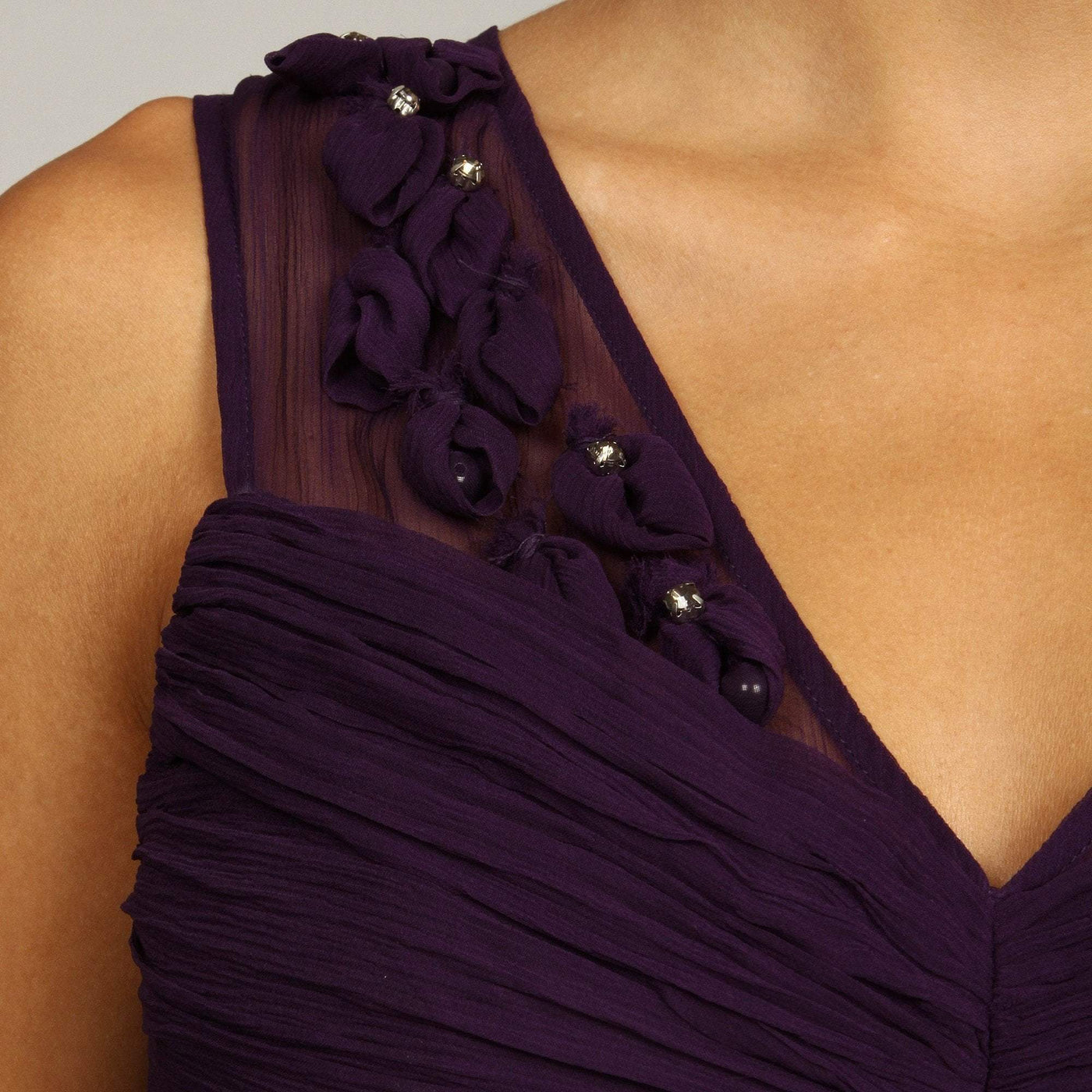 Taylor - 2342M Appliqued Shirr Bodice A-Line Dress In Purple