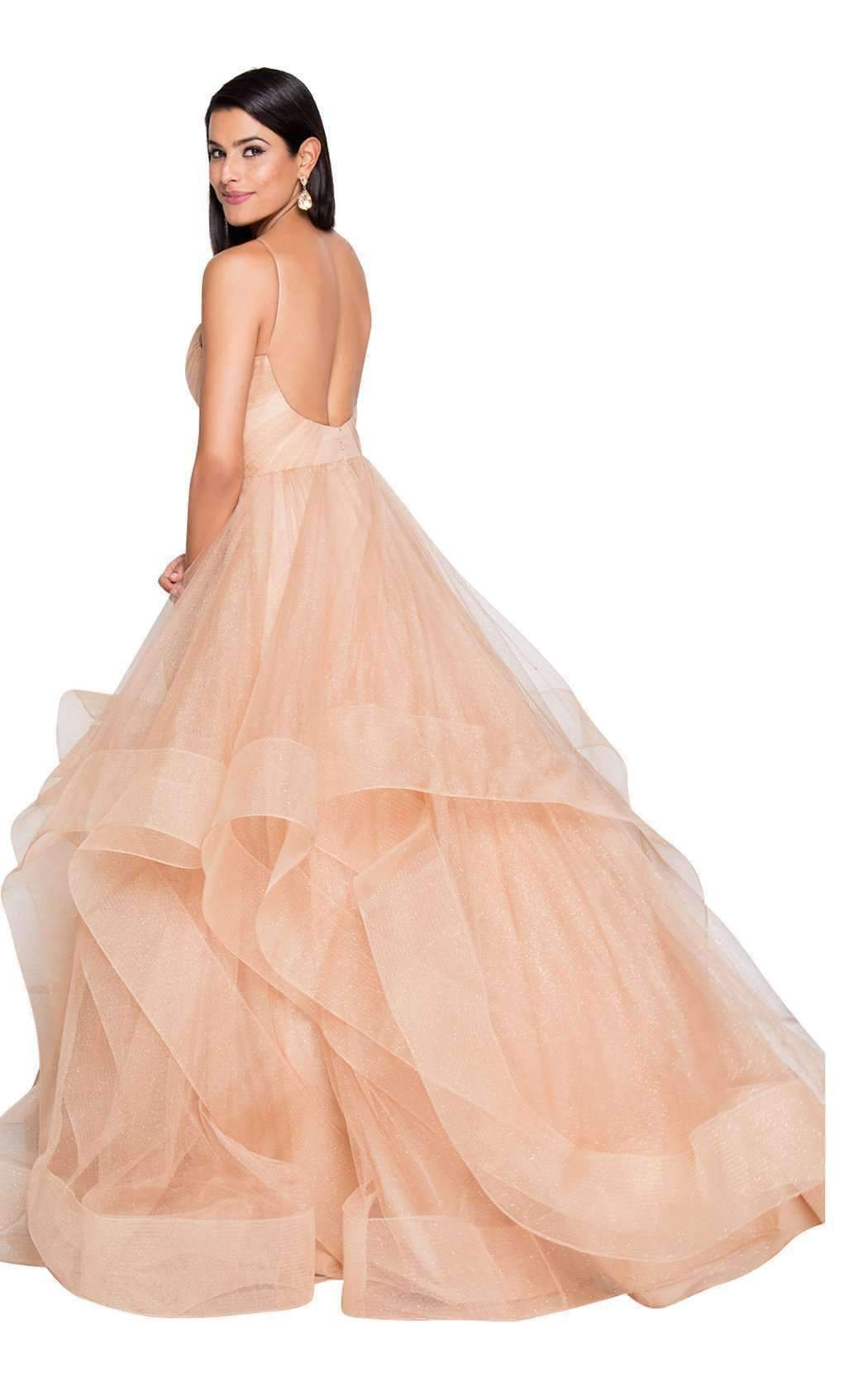 Terani Couture - 1811P5849 Sleeveless Glitter Tulle Ruffled Gown In Neutral