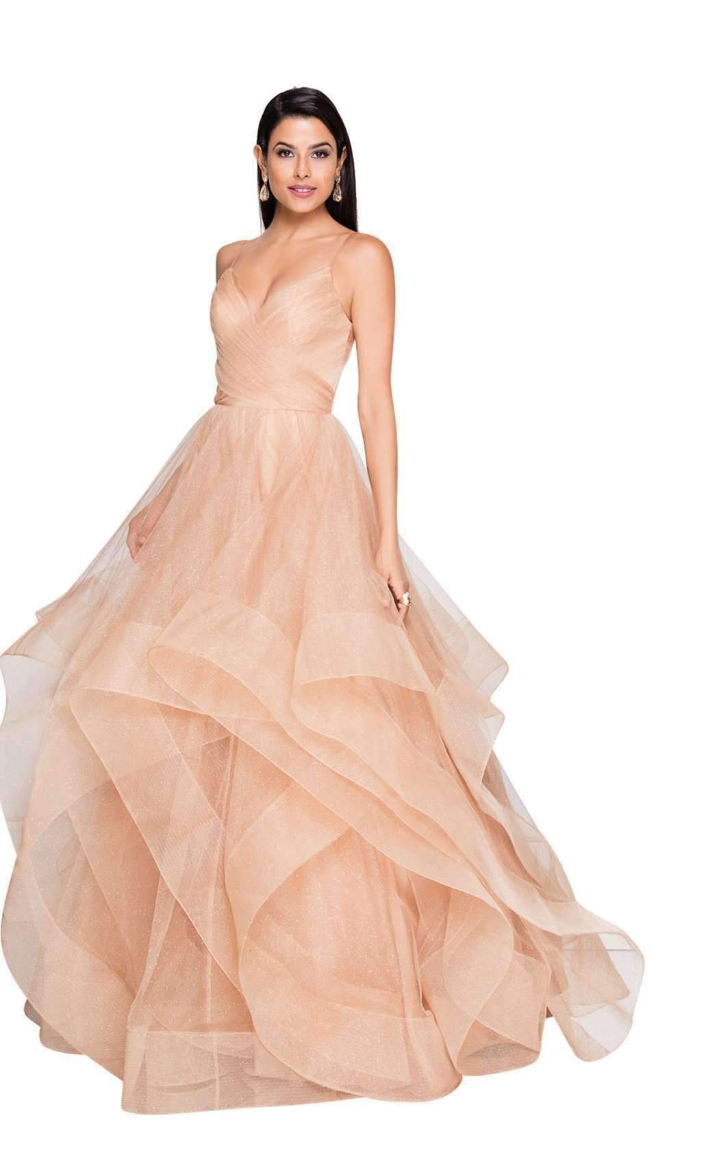 Terani Couture - 1811P5849 Sleeveless Glitter Tulle Ruffled Gown In Neutral