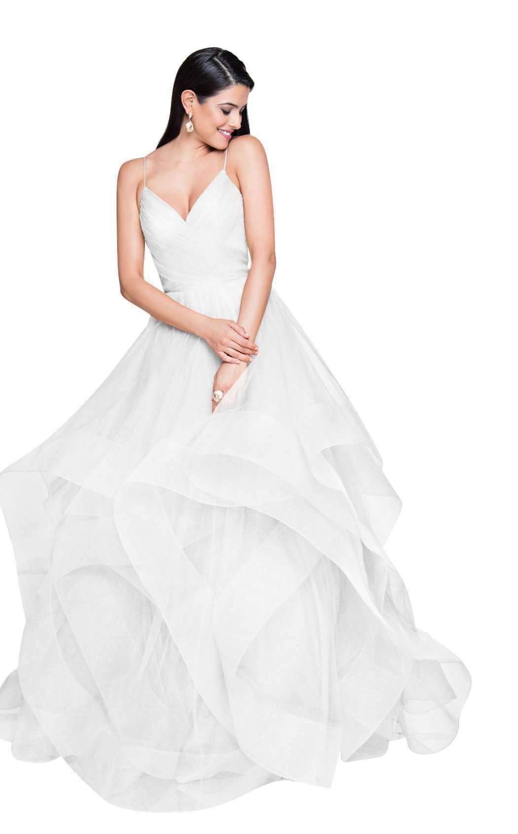 Terani Couture - 1811P5849 Sleeveless Glitter Tulle Ruffled Gown In White