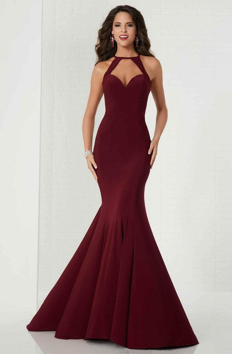 Tiffany Homecoming - 46114 Halter Jersey Trumpet Dress With Cutouts In Red