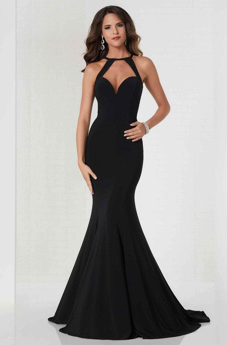 Tiffany Homecoming - 46114 Halter Jersey Trumpet Dress With Cutouts In Black