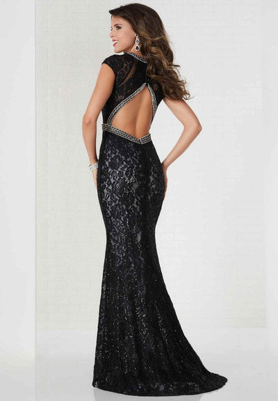 Tiffany Homecoming - 46118 Lavish Lace Jewel Neckline Long Gown In Black and Silver
