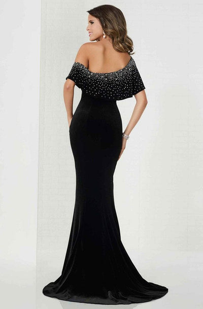 Tiffany Homecoming - 46125 Embellished Asymmetric Velvet Trumpet Dress In Black