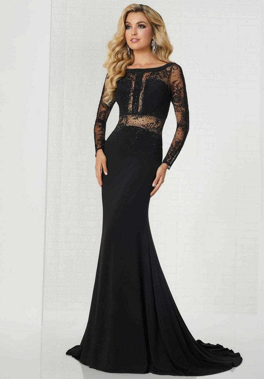 Tiffany Designs - 46129 Long Sleeve Lace Ornate Illusion Paneled Gown Special Occasion Dress