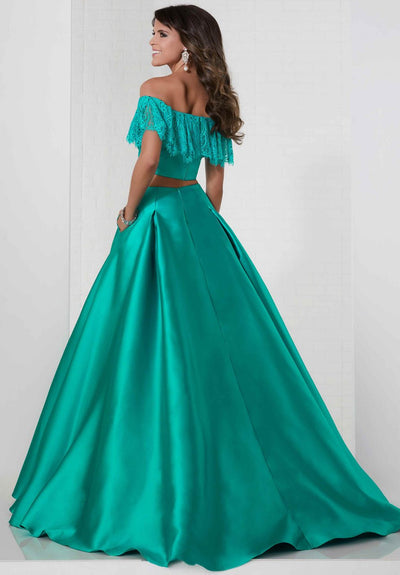 Tiffany Homecoming - 46134 Off-Shoulder Two-Piece Ballgown In Green