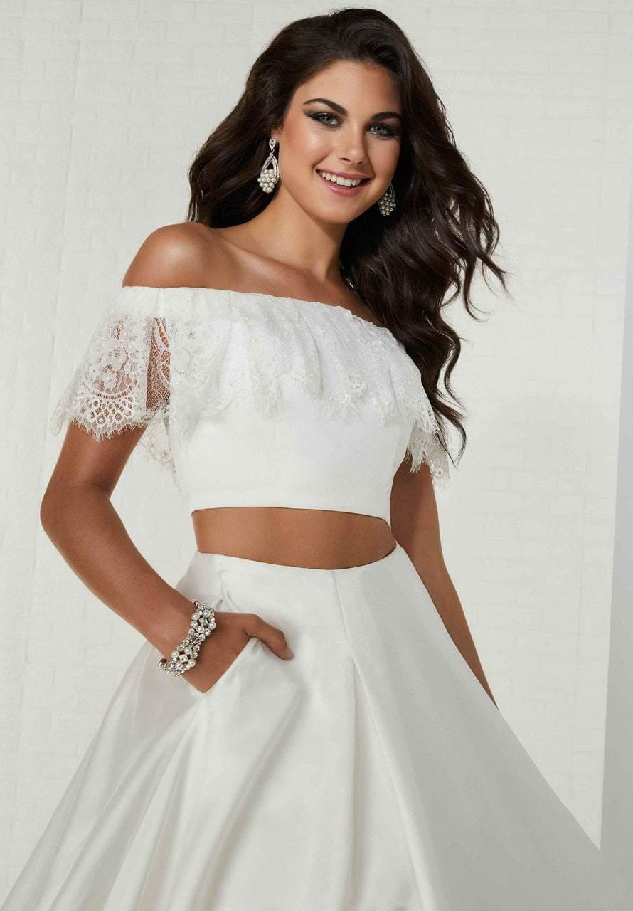 Tiffany Homecoming - 46134 Off-Shoulder Two-Piece Ballgown In White