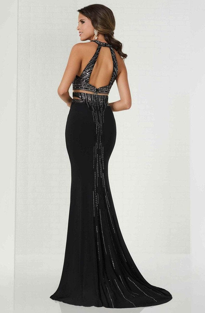 Tiffany Homecoming - 46144 Beaded Halter Jersey Sheath Dress In Black