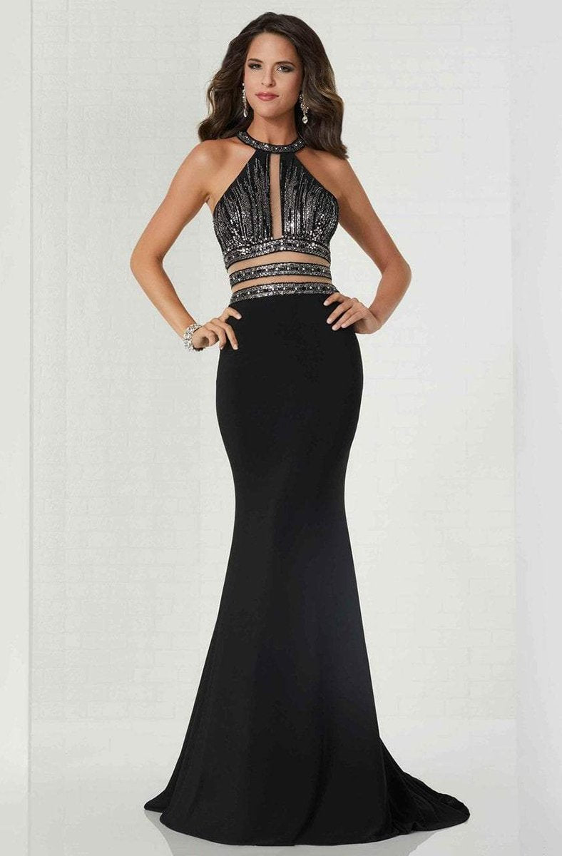 Tiffany Homecoming - 46144 Beaded Halter Jersey Sheath Dress In Black