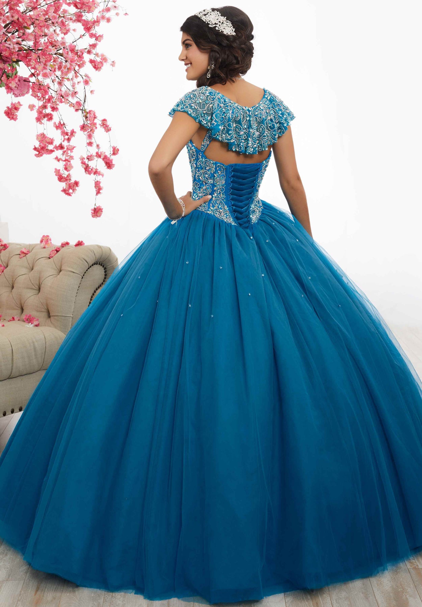 Fiesta Gowns - 56335 Beaded V-neck Tulle Ballgown Special Occasion Dress
