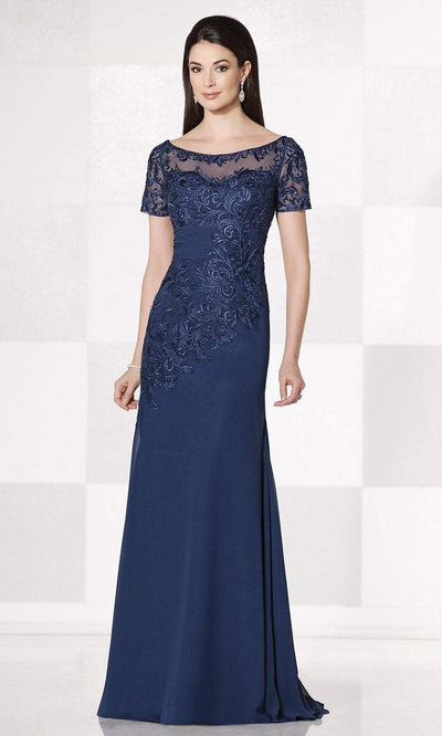 Cameron Blake by Mon Cheri - 114662 Illusion Ornate Gown - 1 pc Silver in Size 6 Available CCSALE 16 / Navy Blue
