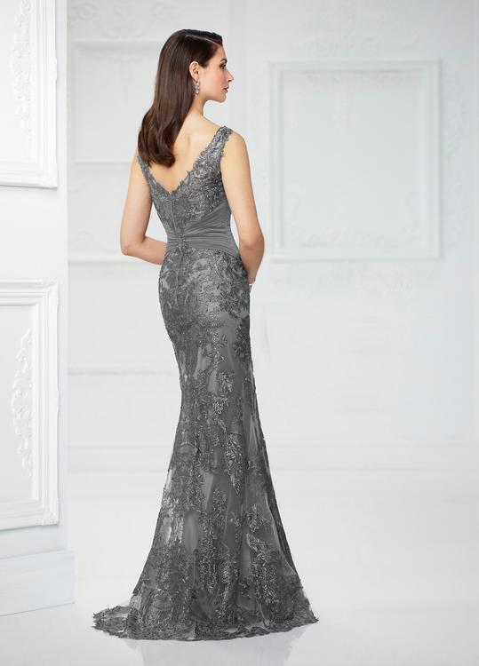 Montage by Mon Cheri - 217942 Embroidered Ruched Sheath Gown in Gray