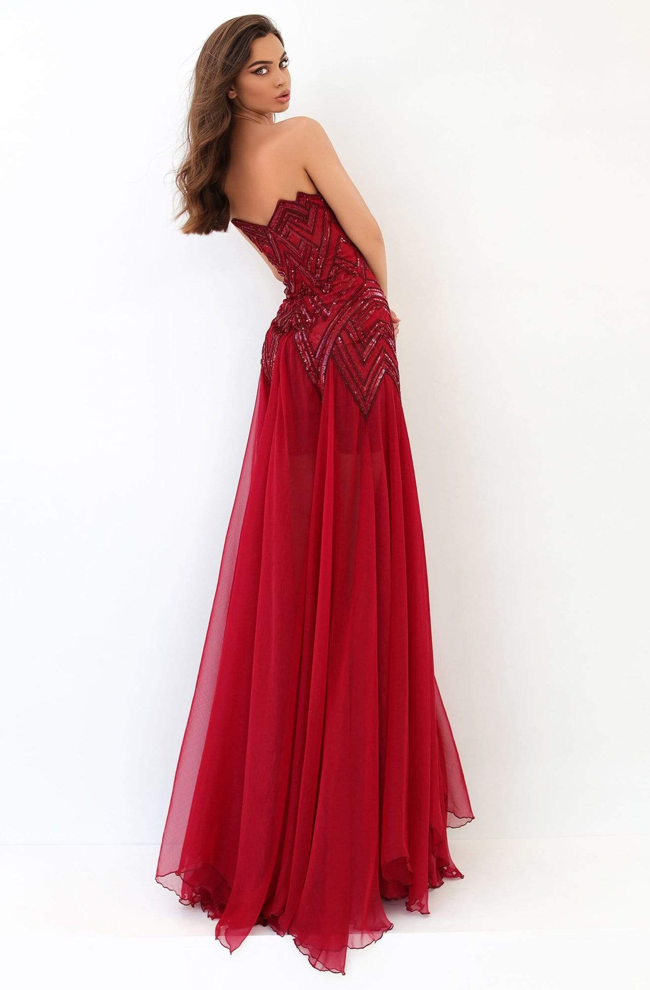 Tarik Ediz - 93845 Sequined V-neck A-line Dress Evening Dresses