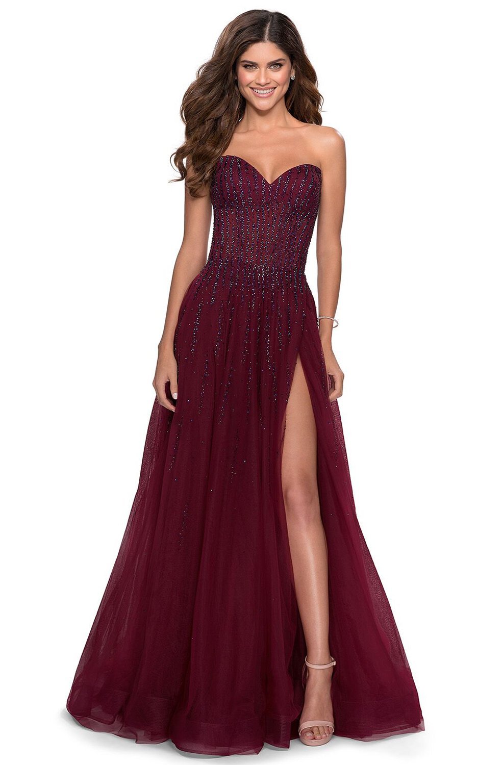 La Femme - Beaded Sweetheart A-line Evening Dress 28603 In Purple